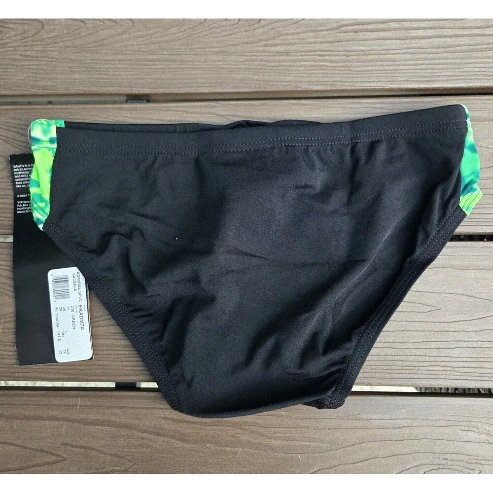 TYR Durafast Boy's Men's Admiral Splice black/green Swim Racer Brief Size 28 New